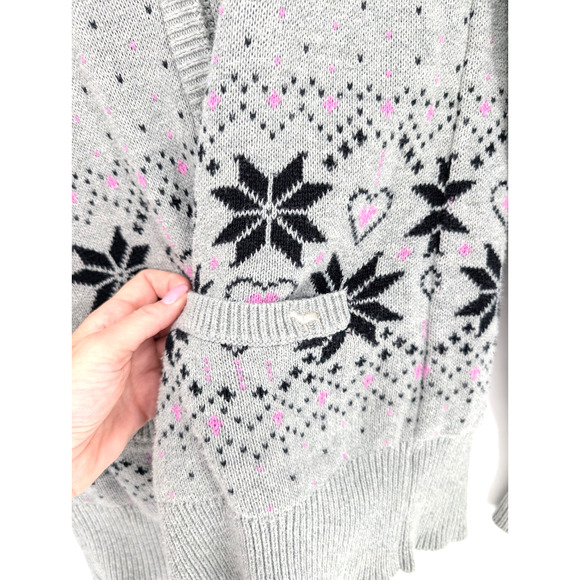 VTG Y2K Victorias Secret PINK Gray Knit Fair Isle‎ Cozy Logo Cardigan Hoodie SML - Picture 3 of 10